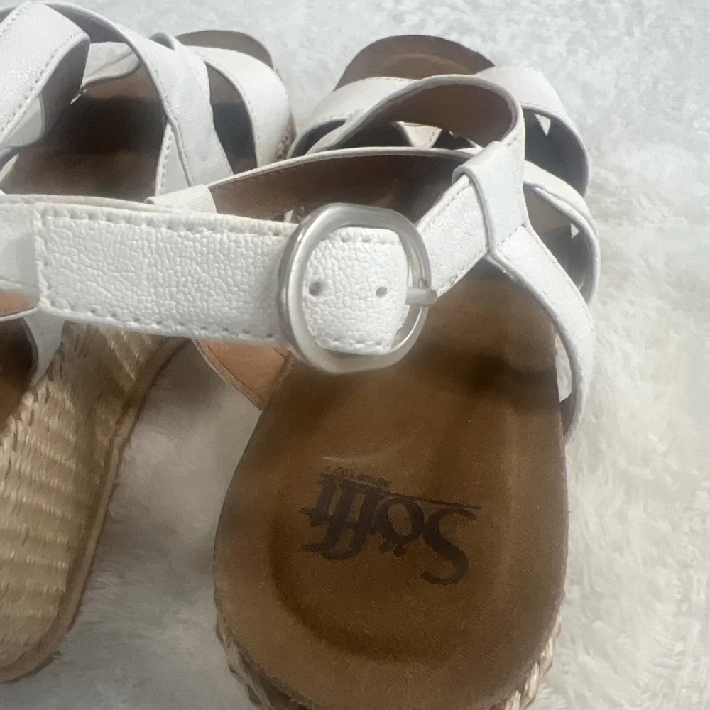 NWT Sofft Women's Devyn Sz 9.5 Wedge Sandals White Leather Open Toe Ankle Strap - Picture 12 of 16